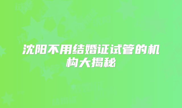 沈阳不用结婚证试管的机构大揭秘