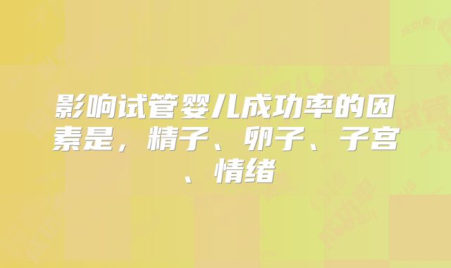 影响试管婴儿成功率的因素是，精子、卵子、子宫、情绪