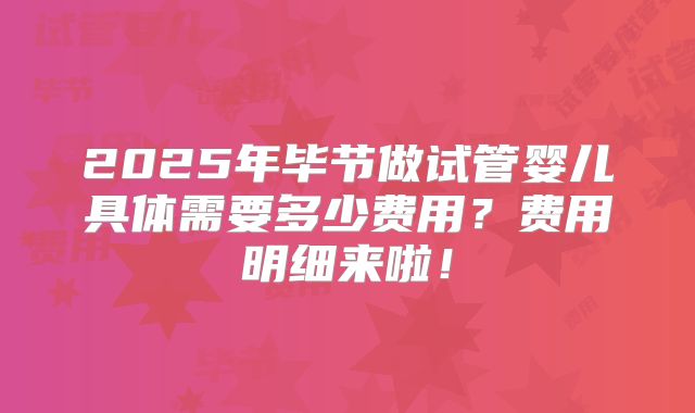 2025年毕节做试管婴儿具体需要多少费用？费用明细来啦！