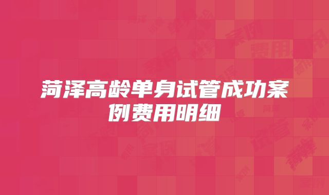 菏泽高龄单身试管成功案例费用明细