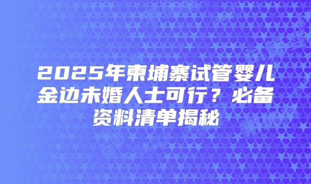 2025年柬埔寨试管婴儿金边未婚人士可行?必备资料清单揭秘