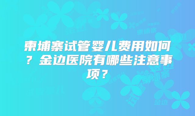柬埔寨试管婴儿费用如何？金边医院有哪些注意事项？