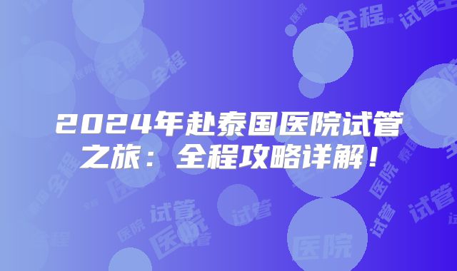 2024年赴泰国医院试管之旅:全程攻略详解!
