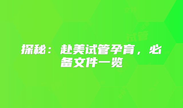 探秘：赴美试管孕育，必备文件一览
