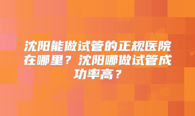 沈阳能做试管的正规医院在哪里?沈阳哪做试管成功率高?