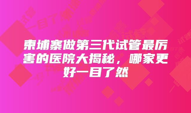 柬埔寨做第三代试管最厉害的医院大揭秘，哪家更好一目了然