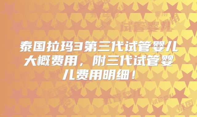 泰国拉玛3第三代试管婴儿大概费用，附三代试管婴儿费用明细！