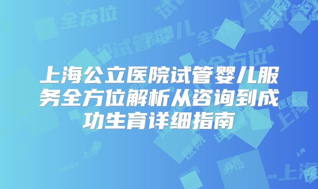 上海公立医院试管婴儿服务全方位解析从咨询到成功生育详细指南