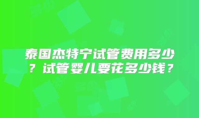 泰国杰特宁试管费用多少?试管婴儿要花多少钱?