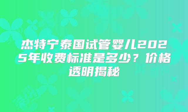 杰特宁泰国试管婴儿2025年收费标准是多少?价格透明揭秘