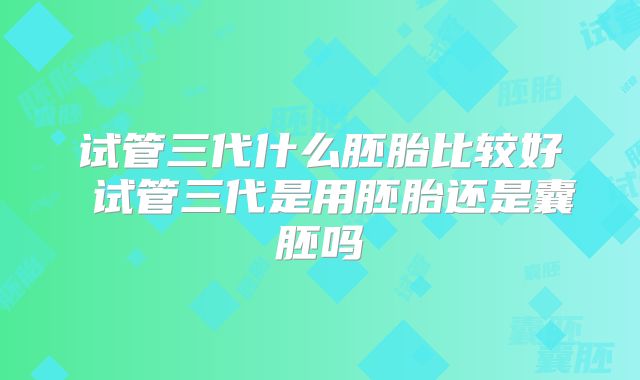 试管三代什么胚胎比较好 试管三代是用胚胎还是囊胚吗