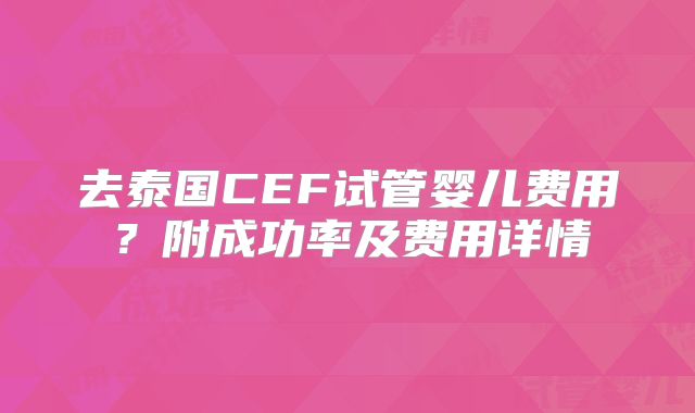 去泰国CEF试管婴儿费用？附成功率及费用详情
