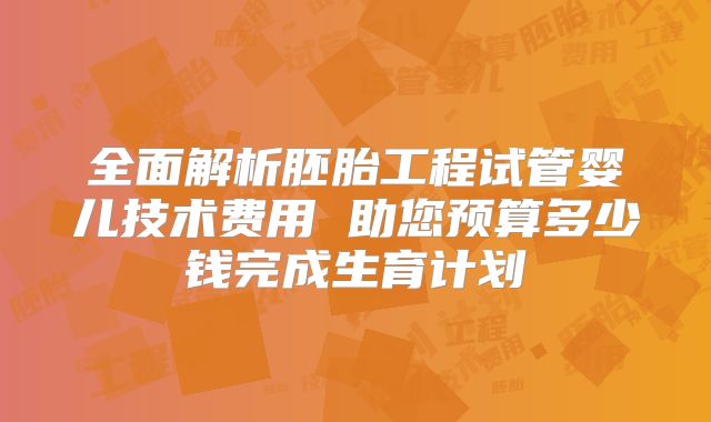 全面解析胚胎工程试管婴儿技术费用 助您预算多少钱完成生育计划
