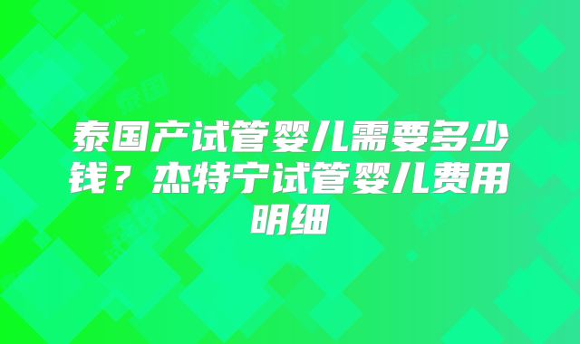 泰国产试管婴儿需要多少钱？杰特宁试管婴儿费用明细
