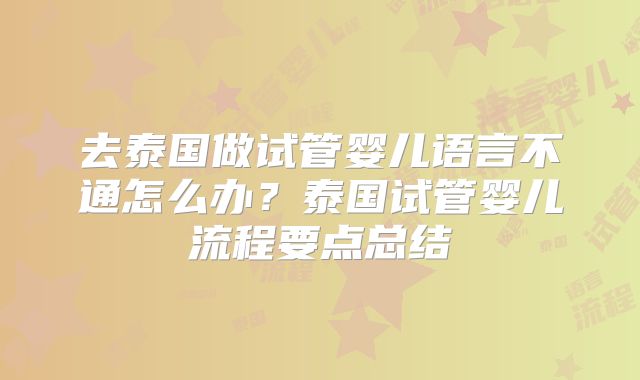 去泰国做试管婴儿语言不通怎么办？泰国试管婴儿流程要点总结