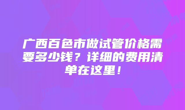 广西百色市做试管价格需要多少钱？详细的费用清单在这里！