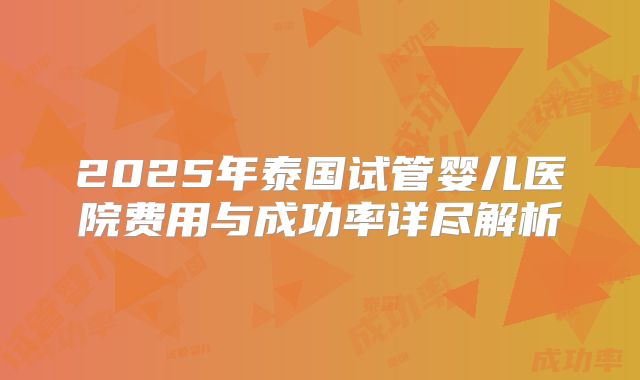 2025年泰国试管婴儿医院费用与成功率详尽解析