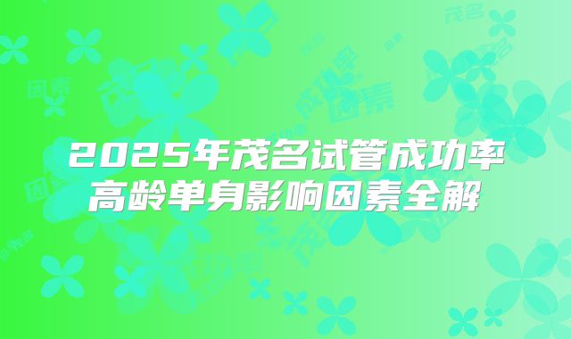 2025年茂名试管成功率高龄单身影响因素全解