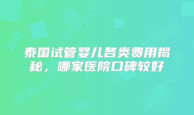 泰国试管婴儿各类费用揭秘，哪家医院口碑较好