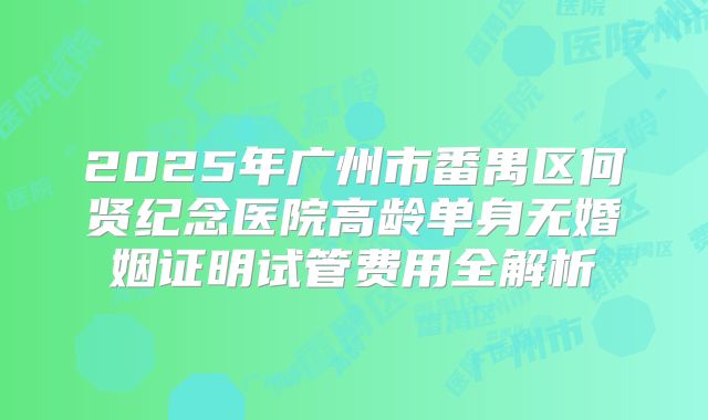 2025年广州市番禺区何贤纪念医院高龄单身无婚姻证明试管费用全解析