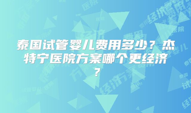 泰国试管婴儿费用多少?杰特宁医院方案哪个更经济?