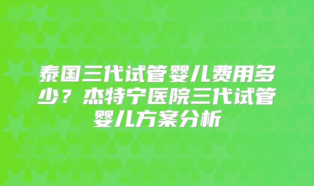 泰国三代试管婴儿费用多少？杰特宁医院三代试管婴儿方案分析