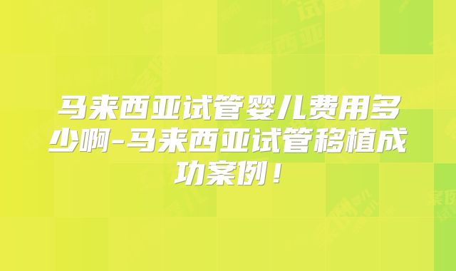 马来西亚试管婴儿费用多少啊-马来西亚试管移植成功案例!