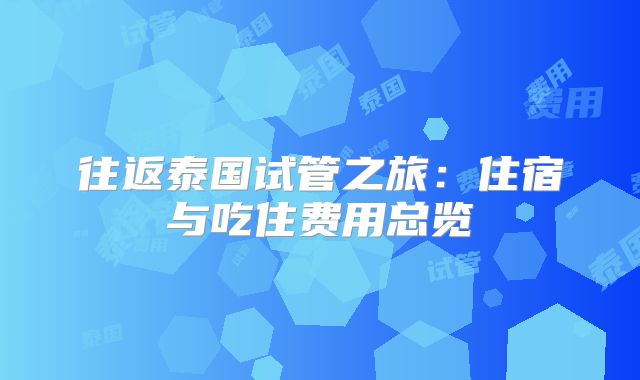 往返泰国试管之旅:住宿与吃住费用总览