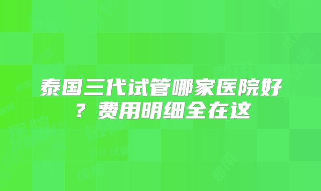 泰国三代试管哪家医院好？费用明细全在这