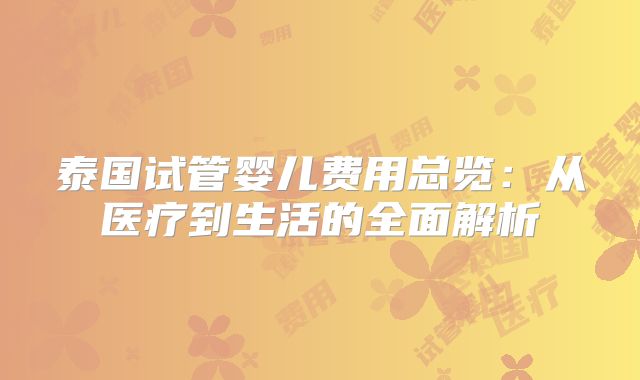 泰国试管婴儿费用总览：从医疗到生活的全面解析