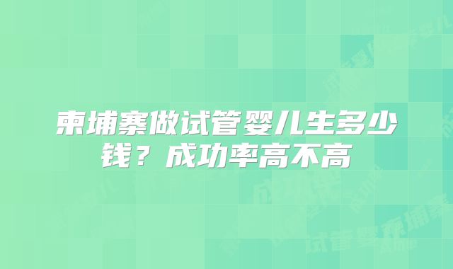 柬埔寨做试管婴儿生多少钱？成功率高不高
