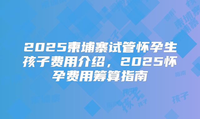 2025柬埔寨试管怀孕生孩子费用介绍，2025怀孕费用筹算指南
