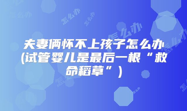 夫妻俩怀不上孩子怎么办(试管婴儿是最后一根“救命稻草”)