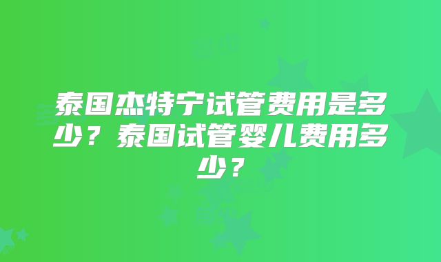 泰国杰特宁试管费用是多少？泰国试管婴儿费用多少？