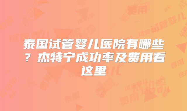 泰国试管婴儿医院有哪些？杰特宁成功率及费用看这里