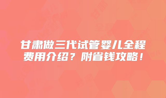 甘肃做三代试管婴儿全程费用介绍?附省钱攻略!