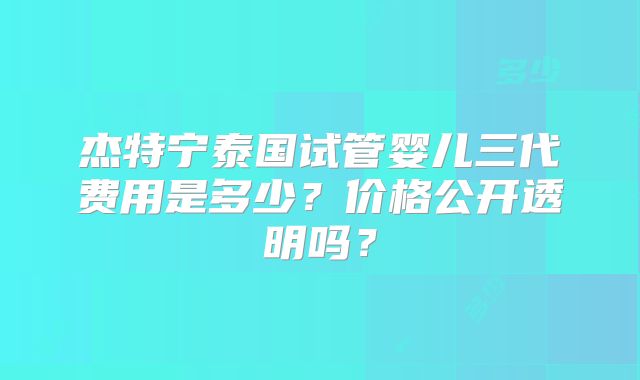杰特宁泰国试管婴儿三代费用是多少？价格公开透明吗？