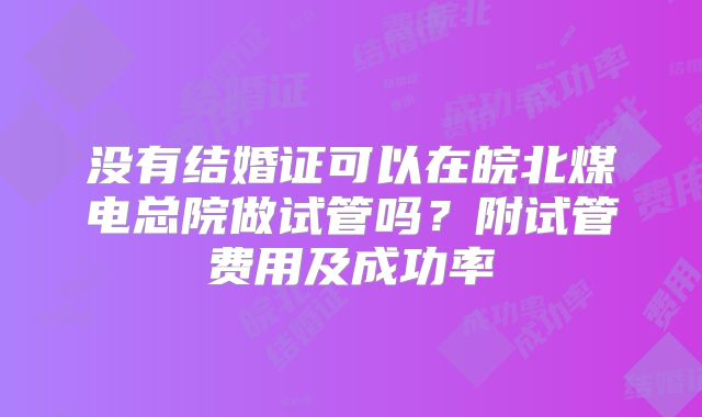 没有结婚证可以在皖北煤电总院做试管吗？附试管费用及成功率