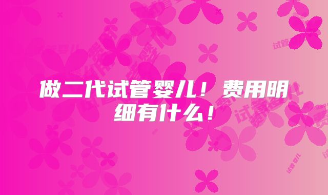 做二代试管婴儿！费用明细有什么！