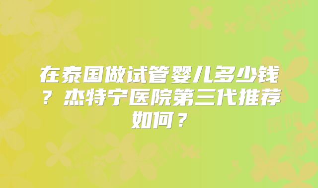 在泰国做试管婴儿多少钱？杰特宁医院第三代推荐如何？