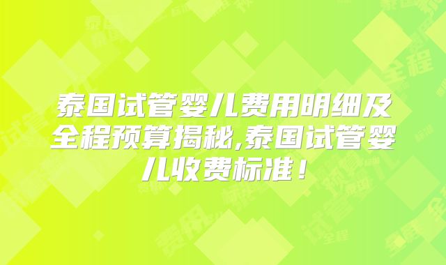 泰国试管婴儿费用明细及全程预算揭秘,泰国试管婴儿收费标准！