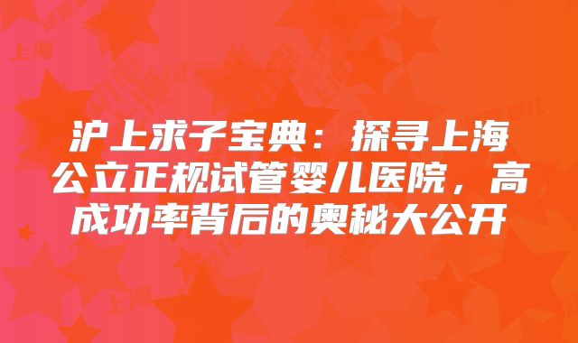 沪上求子宝典:探寻上海公立正规试管婴儿医院,高成功率背后的奥秘大公开