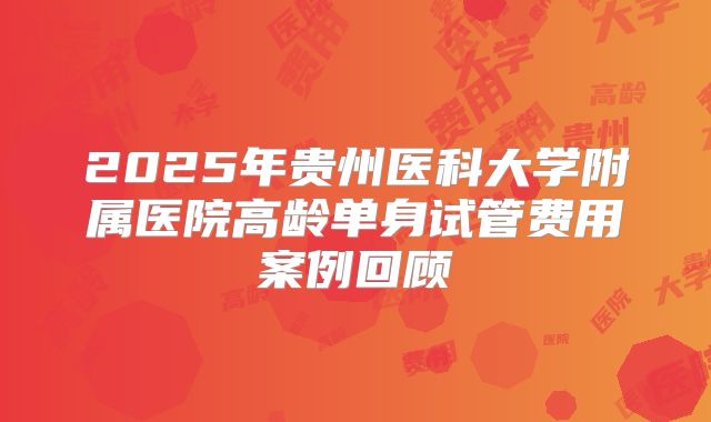2025年贵州医科大学附属医院高龄单身试管费用案例回顾