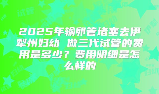 2025年输卵管堵塞去伊犁州妇幼 做三代试管的费用是多少？费用明细是怎么样的