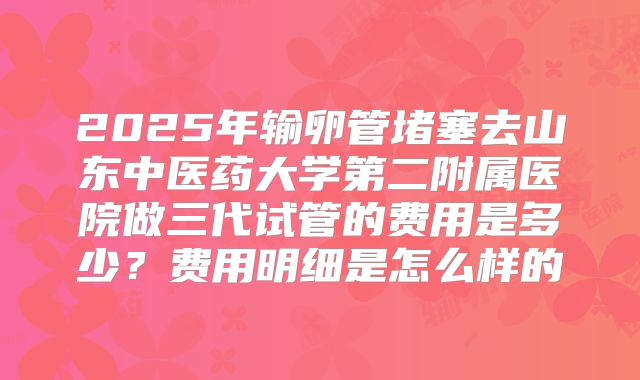 2025年输卵管堵塞去山东中医药大学第二附属医院做三代试管的费用是多少？费用明细是怎么样的