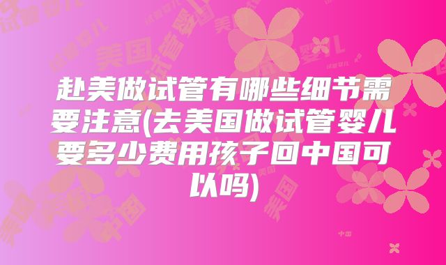 赴美做试管有哪些细节需要注意(去美国做试管婴儿要多少费用孩子回中国可以吗)