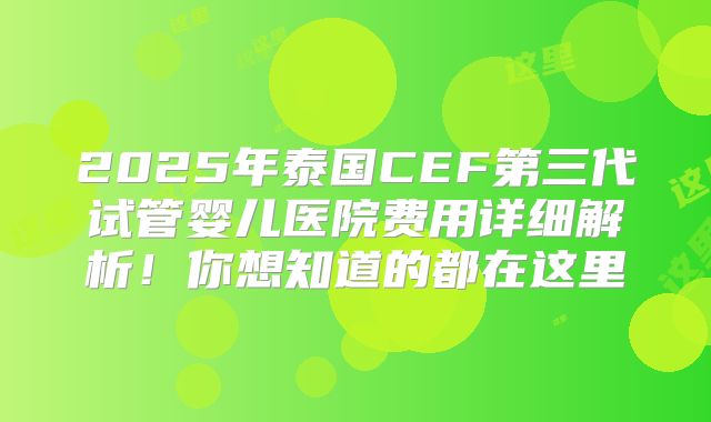 2025年泰国CEF第三代试管婴儿医院费用详细解析！你想知道的都在这里