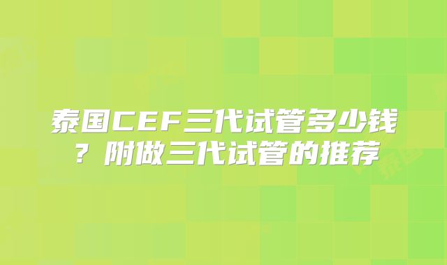 泰国CEF三代试管多少钱？附做三代试管的推荐