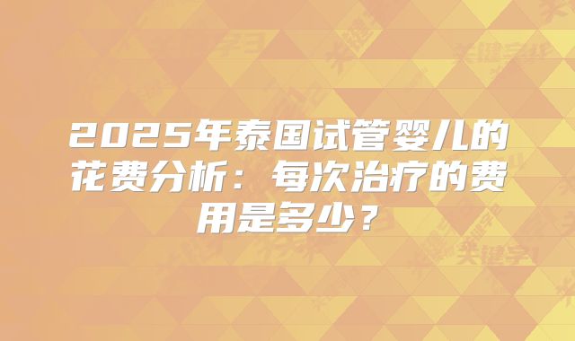 2025年泰国试管婴儿的花费分析：每次治疗的费用是多少？
