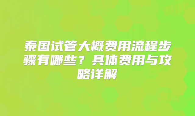 泰国试管大概费用流程步骤有哪些？具体费用与攻略详解